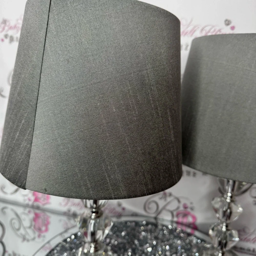 2 lamps crystal bases sparkly crystals grey lamp shade plug in wall luxury